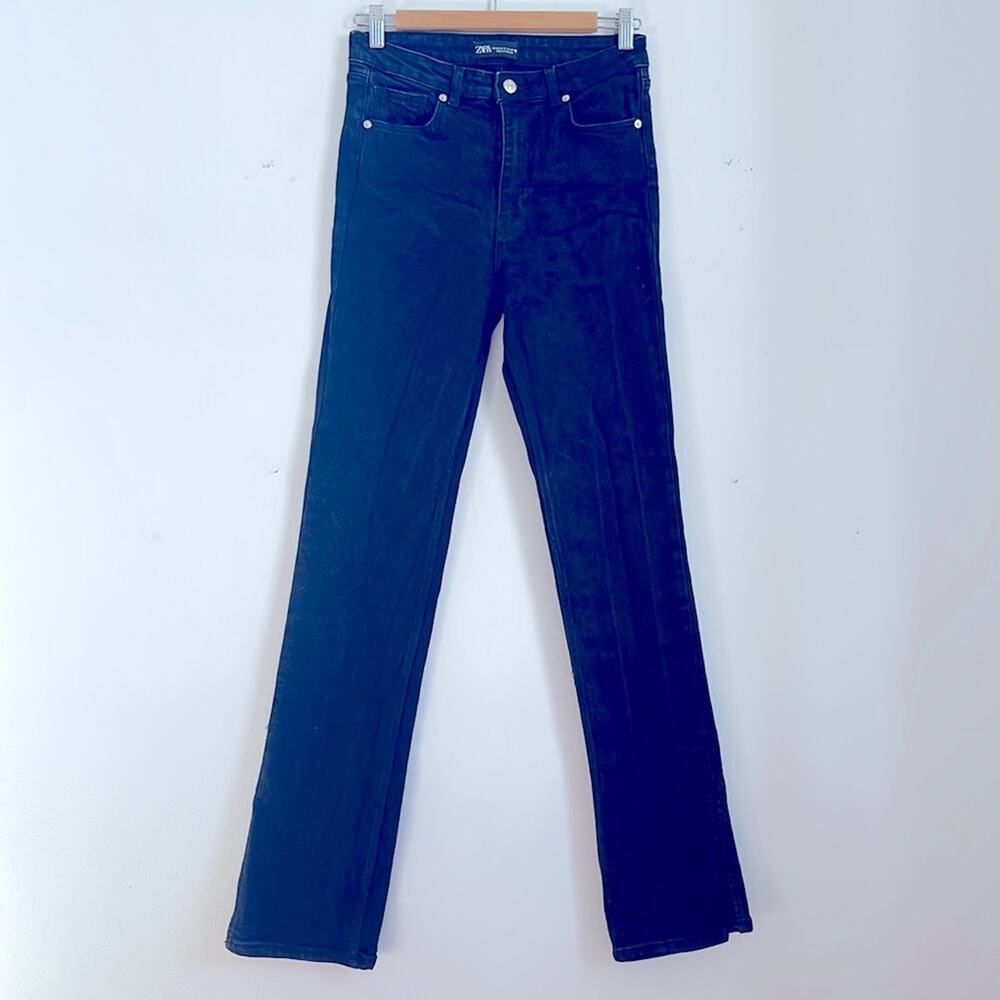 Zara super hi rise split ankle hem black denim straight leg jeans sz 6
